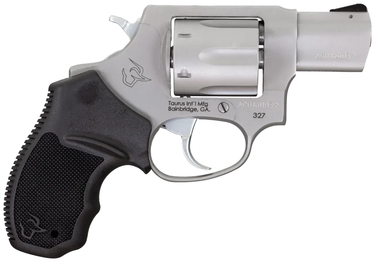 Taurus 232729 327 Small Frame 327 Federal Mag 6rd 2" Matte Stainless Steel Barrel, Cylinder & Frame, Black Finger Groove Rubber Grip, Hammer Safety