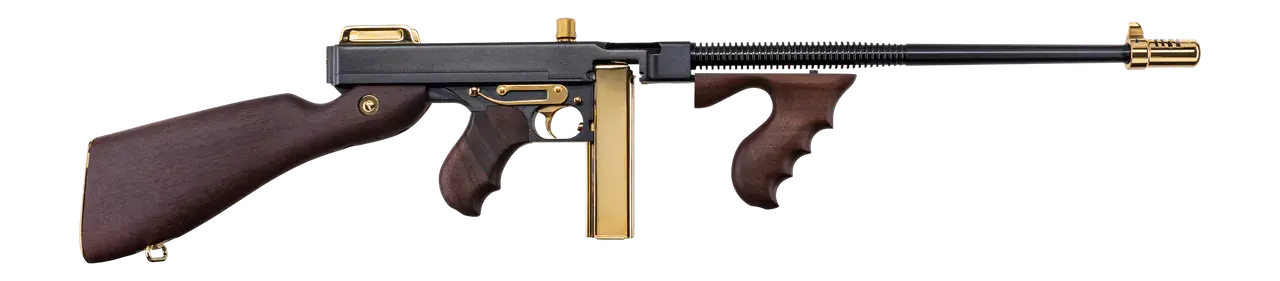 Auto-Ordnance T1ABTG 1927A-1 Deluxe Special Edition Carbine 45 ACP 20+1 18" Black Compensated Barrel, Black Steel w/Titanium Gold Appointments Receiver, American Walnut Furniture, Gold Plated Buttplat