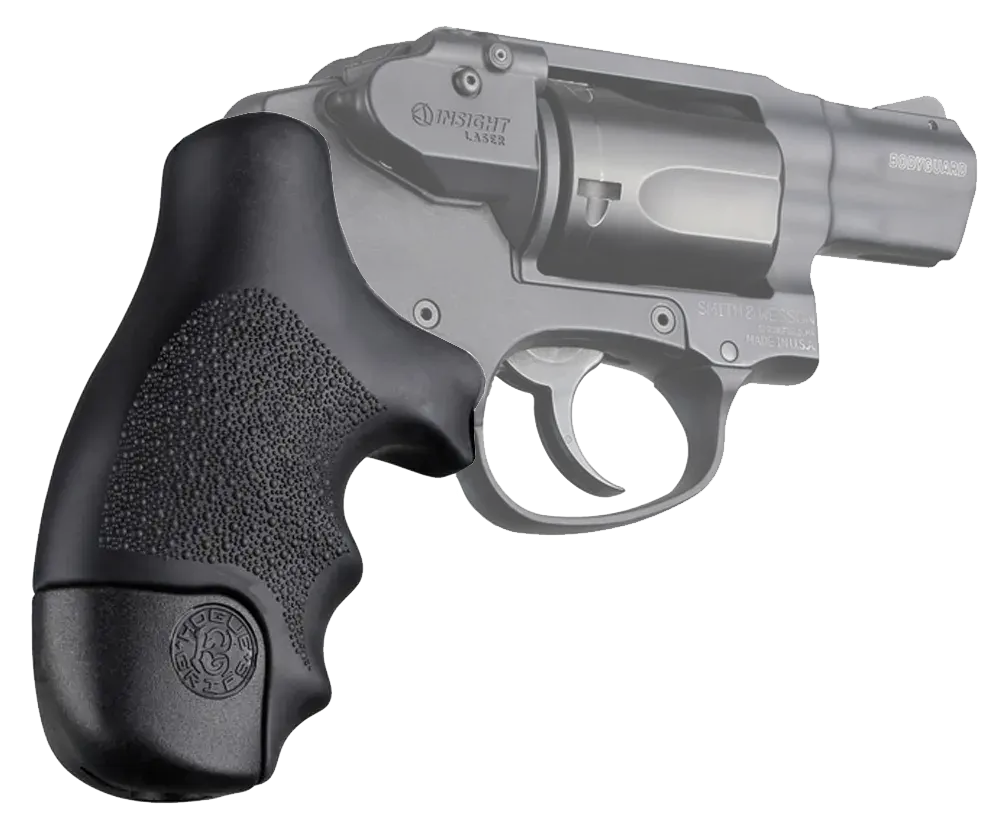 Hogue 60020 OverMolded Tamer Cobblestone Black Rubber with Finger Grooves for S&W J Frame Centennial with Round Butt, Bodyguard