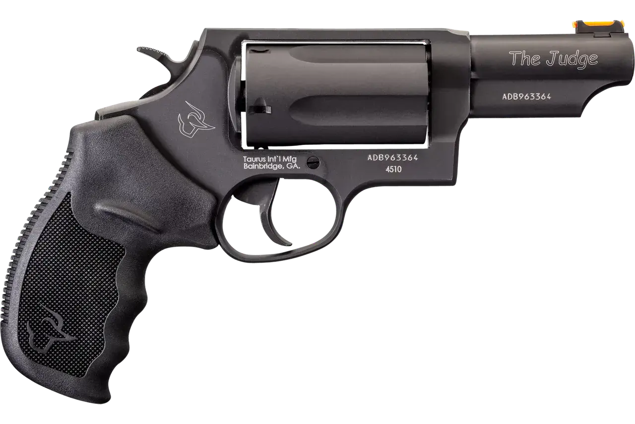 Taurus 2-441031T Judge Compact 45 Colt (Long Colt)/410 Bore 5 Shot 3" Matte Black Oxide Alloy Steel Barrel, Cylinder & Frame, Black Rubber Grip, Transfer Bar Safety, Exposed Hammer