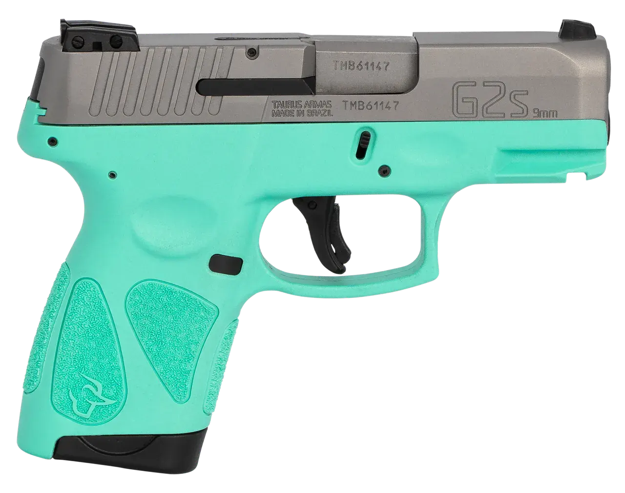 Taurus 1G2S939C G2S Compact Frame 9mm Luger 7+1 3.26" Matte Stainless Steel Barrel, Matte Serrated Stainless Steel Slide, Cyan Polymer Frame w/Picatinny Rail & Polymer Grip, Right Hand