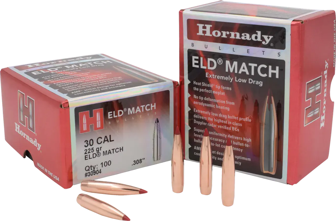 Hornady 30904 ELD Match 30 Cal .308 225 gr Extremely Low Drag Match 100 Per Box/ 15 Case