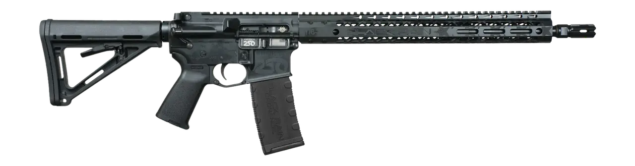 Black Rain Ordnance BRO-AMFLAG-BLKOUT-250 Spec15 250th Anniversary 5.56 NATO 30+1 16" 250th Anniversary Engraving Aluminum Receiver w/Picatinny Rail, Magpul MOE SL Black Polymer Stock. Black Magpul Gr