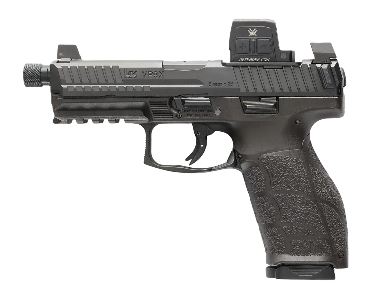 HK 81001366 VP9A1 X Tactical w/Optic Full Size 9mm Luger 10+1 4.70" Black Threaded Barrel, Black Steel Serrated w/Optic Slide, Black Polymer Frame w/Picatinny Rail, Textured Grip, Vortex CCW