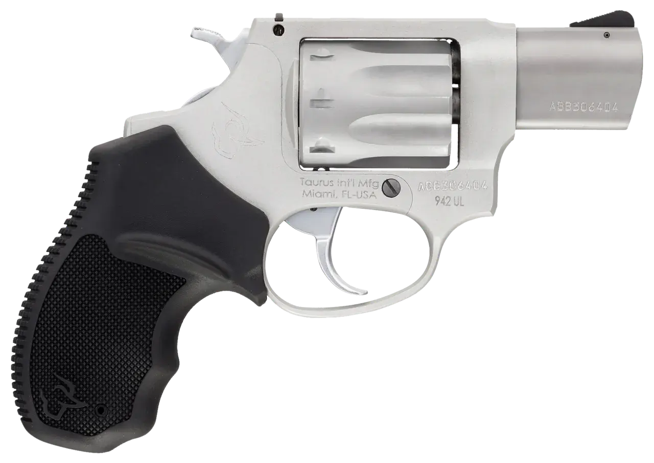 Taurus 2942029UL 942 Ultra-Lite 22 LR 8rd 2" Matte Stainless Finish Barrel, Matte Stainless Finish Cylinder, Stainless Anodized Finish Aluminum Frame & Finger Grooved Black Polymer Grip
