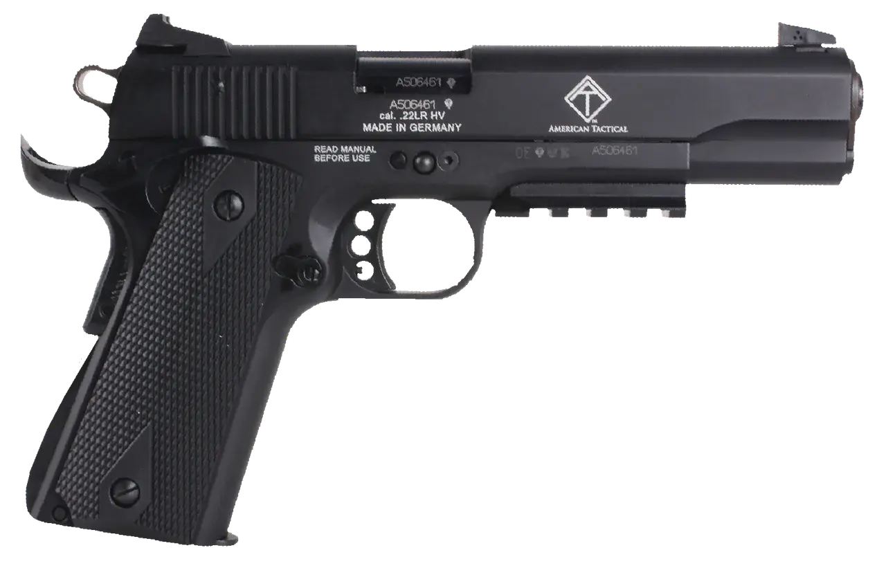 GSG GSG1911ADOP M1911 ADOP 22 LR 10+1 5" Black Steel/Threaded Barrel & Serrated Slide, Zinc Alloy w/Accessory Rail & Beavertail Frame Black Double Diamond Polymer Grip