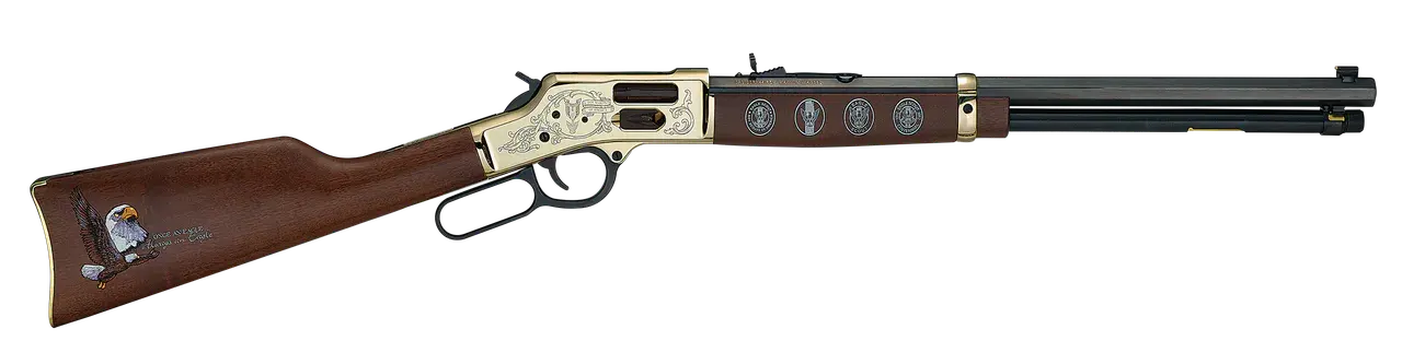 Henry H006GES2 Eagle Scout Centennial Tribute 2nd Edition 44 Special/44 Mag 10+1 20" Blued Octagon Barrel, Polished Brass w/Nickel Plating Drilled & Tapped Receiver, American Walnut Straight Stock