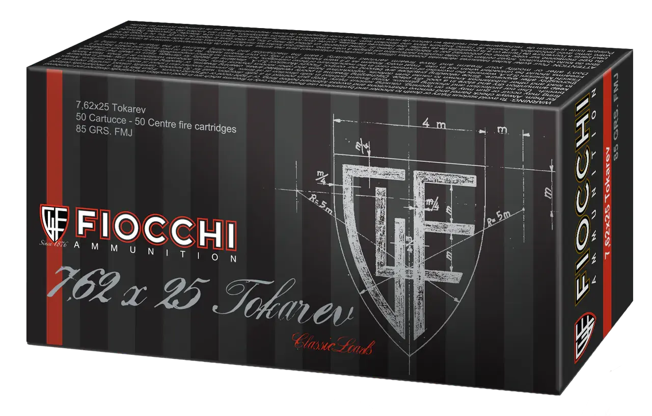 Fiocchi 762TOK Heritage 7.62x25mmTokarev 88gr Full Metal Jacket 50 Per Box/20 Case