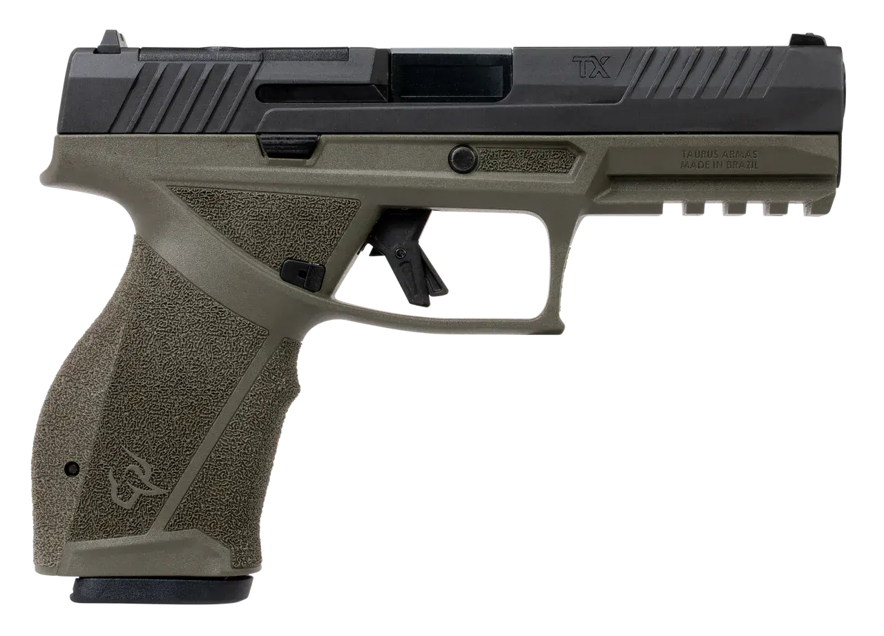Taurus TX 9 Full Size 9mm Luger 17+1 4.50" Black Barrel, OD Green Alloy Steel Optic Ready/Serrated Slide, Black Stainless Steel Frame w/Picatinny Rail, Interchangeable Backstrap Grip