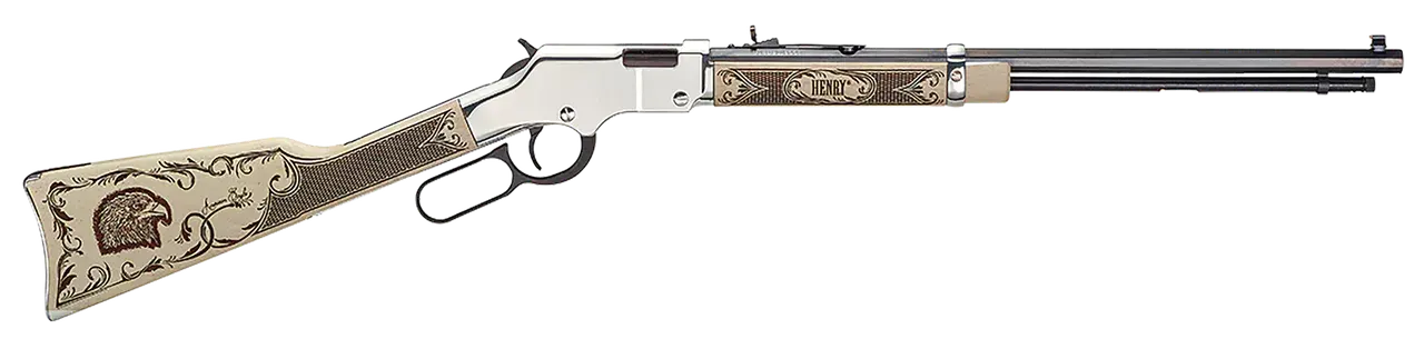 Henry H004AE Golden Boy Silver American Eagle Full Size 22 Short, 22 Long, 22 LR, 16 LR/21 Short, 20" Blued Barrel, Nickel-Plated Metal Finish & Ivory American Walnut Stock Right Hand