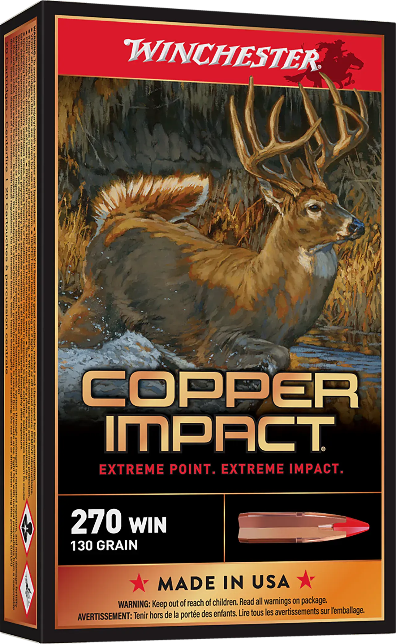 Winchester Ammo X270CLF Copper Impact 270Win 130gr Copper Extreme Point Lead Free 20 Per Box/10 Case
