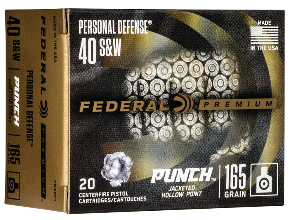 Federal PD40P1 Punch Personal Defense 40S&W 165gr Jacketed Hollow Point 20 Per Box/10 Case