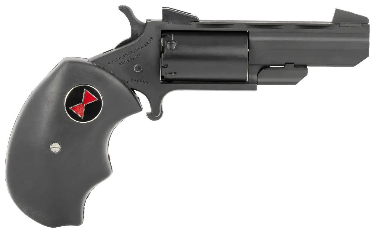 North American Arms BWMCRK Black Widow 22 WMR 5 Shot 2" Matte Black Heavy Vent Rib Barrel, Matte Black Cerakote Stainless Steel Frame, Black Cylinder, Black Finger Grooved Rubber Grip, Exposed Hammer