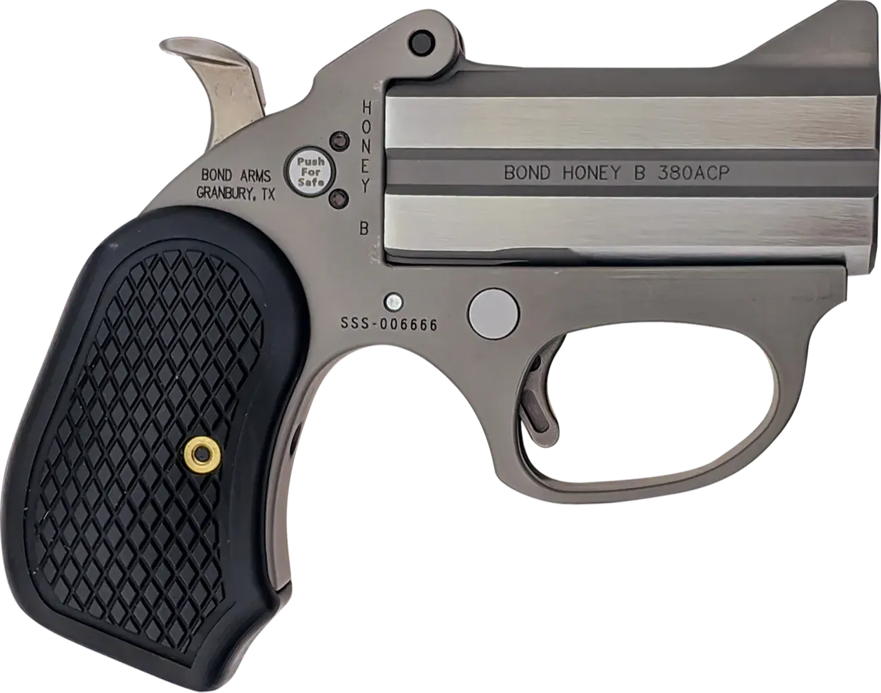 Bond Arms BAHB Honey B Stinger RS 380 ACP 2rd Shot 3" Matte Stainless Steel Frame Black Extended B6 Resin Grips Right Hand