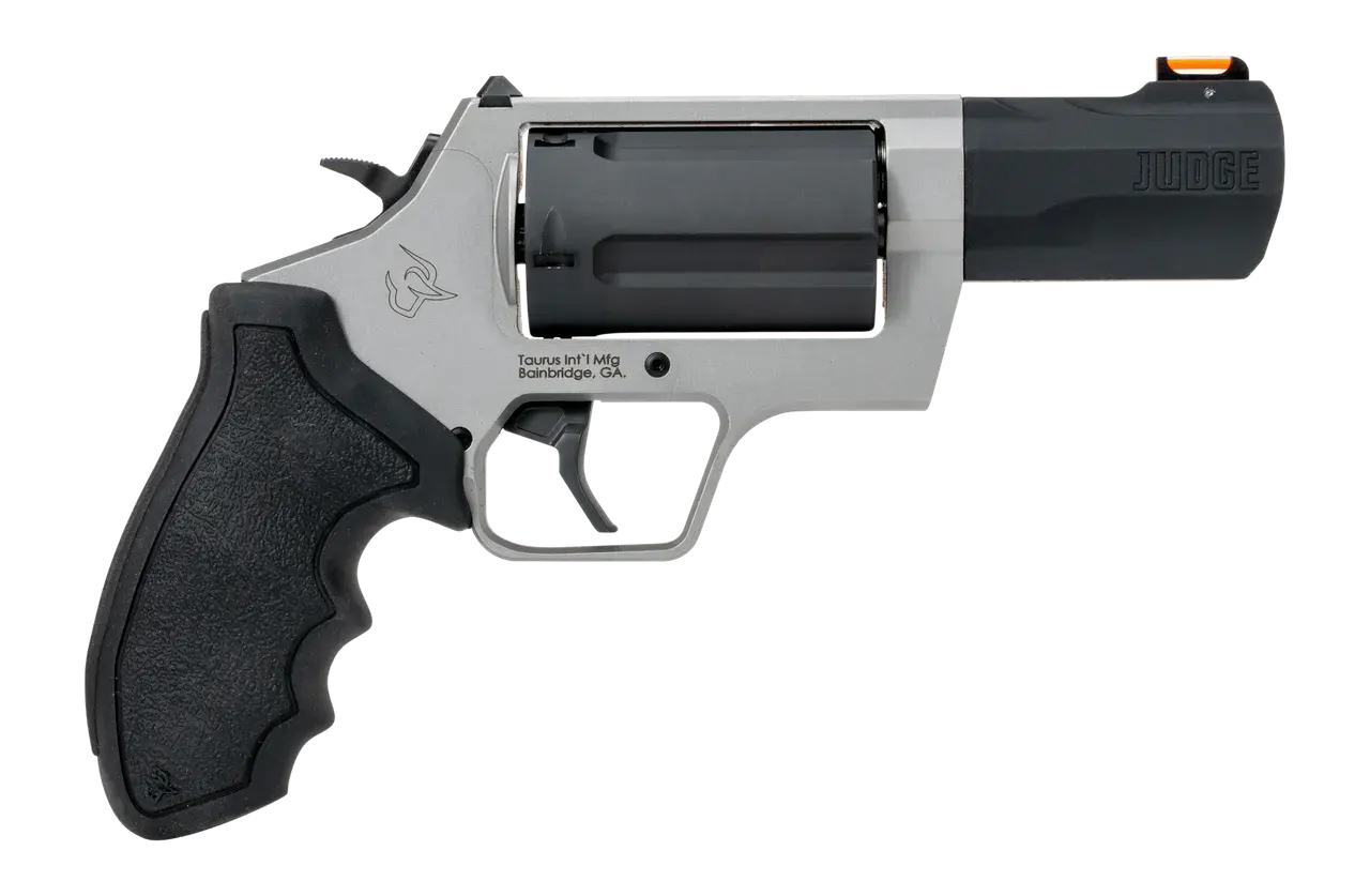 Taurus 2-JUDGE35 Judge 45 Long Colt/410 Gauge 5 Shot 3" Stainless Steel Barrel & Frame, Black Stainless Steel Cylinder, Black Rubber Grip, Transfer Bar Safety