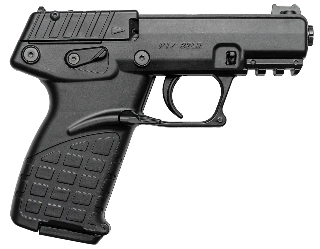 Kel-Tec P17BBLK P17 Compact Frame 22 LR 16+1 3.80" Black Steel Threaded Barrel, Black Serrated Slide, Black Polymer Frame w/Picatinny Rail, Textured Grip, Ambidextrous