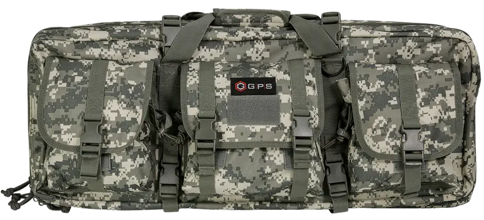 GPS Bags DRC28ACU Double Rifle Case A-TACS AU 600D Polyester w/ 2 Padded Pistol Sleeves MOLLE Webbing & Lockable Zippers
