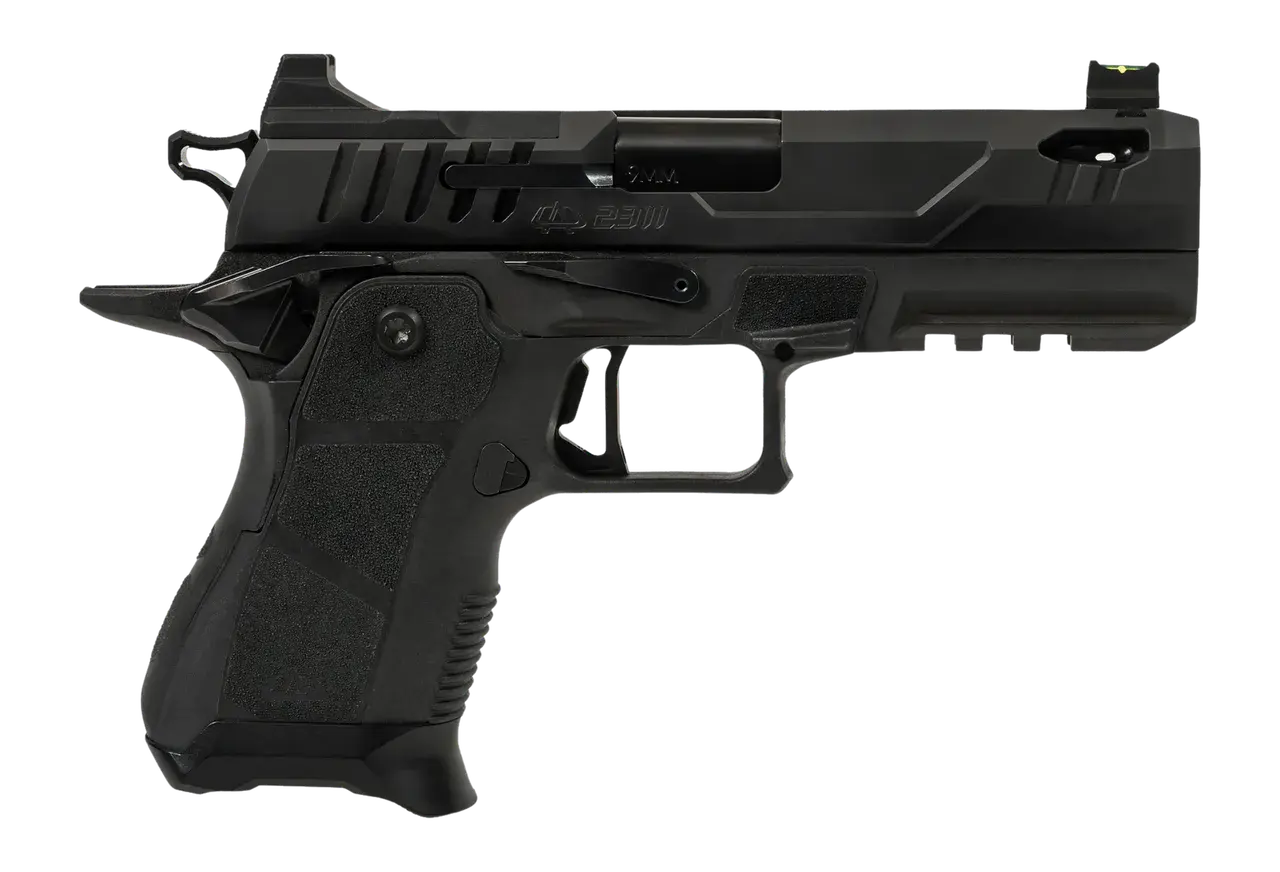 Oa Defense 2311 Pro Compact Frame 9mm Luger 15+1 4.25" Ported Barrel, DLC Black Steel Optic Ready/Serrated Slide, Black Aluminum Frame w/Picatinny Rail, Black Polymer Grip, Ambidextrous
