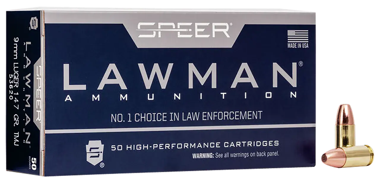 Speer 53620 Lawman 9mmLuger 147gr Total Metal Jacket Round Nose 50 Per Box/20 Case