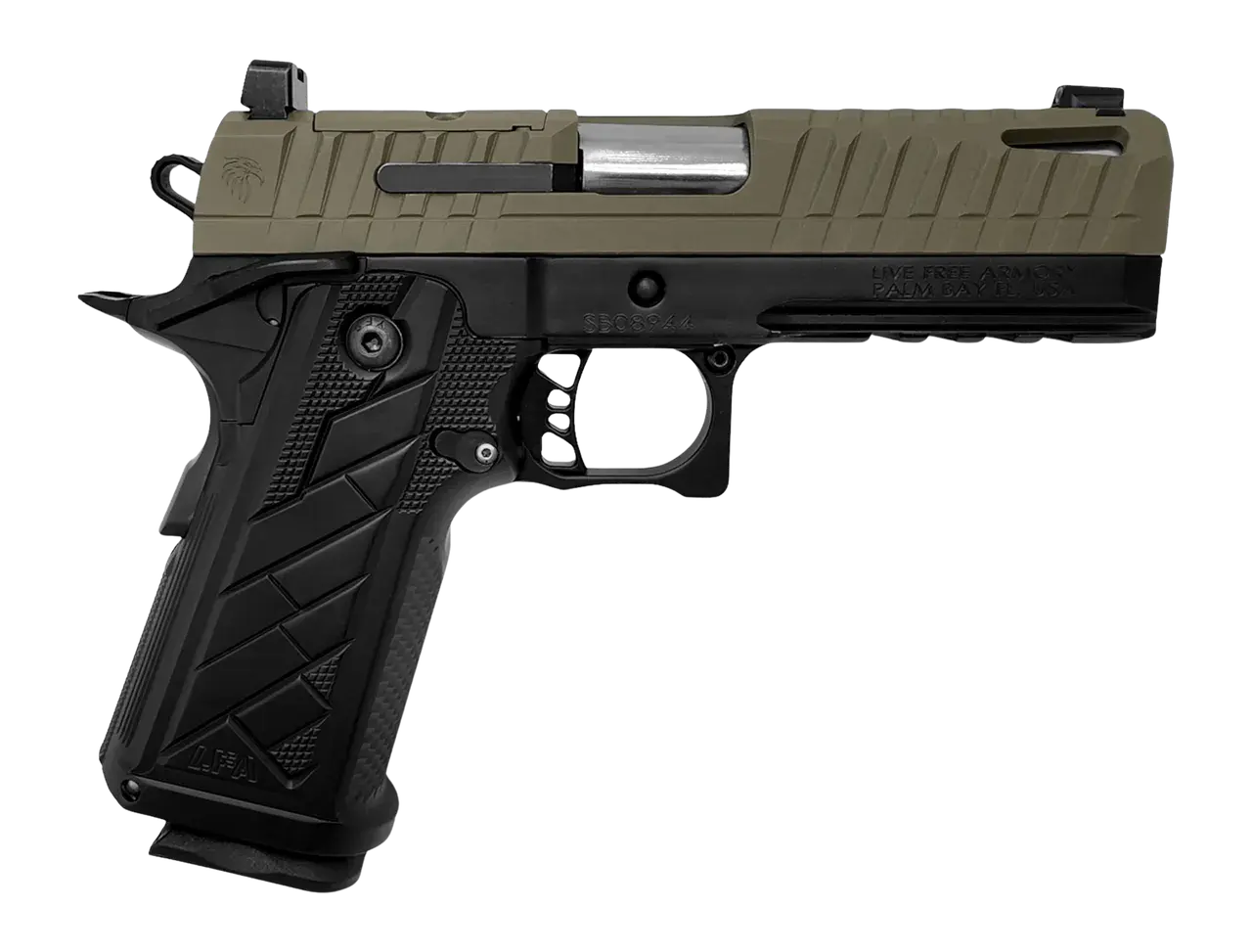 Live Free Armory HG8644-N Apollo 11 V2 Compact 9mm Luger 18+1 4.15" Stainless Barrel, Flat Dark Earth Cerakote Steel Optic Ready/Serrated Slide, Black Cerakote Steel Frame w/Beavertail & Picatinny Rai