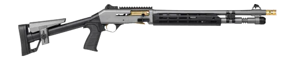 Panzer Arms PAM4CSGGTMFSS M4 Speed Pro 12 Gauge Semi-Auto 3" 5+1 18.50" Gray Ported Barrel, Gray w/Gold Titanium Accents Aluminum Receiver w/Picatinny Rail, M-LOK Handguard, Skeleton Stock, Black Poly