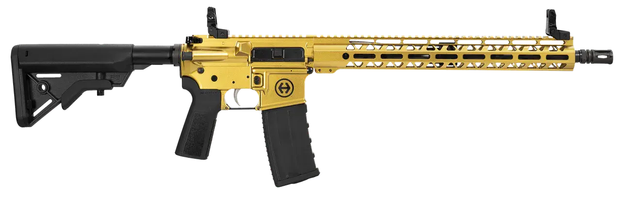 Hi-Point HP15R-556GOLD HP 15R 5.56 NATO 30+1 16" Black Threaded Barrel, Gold Aluminum Receiver w/Picatinny Rail, M-LOK Handguard, B5 Bravo Black Polymer Stock, Black B5 P Type 23 Grip