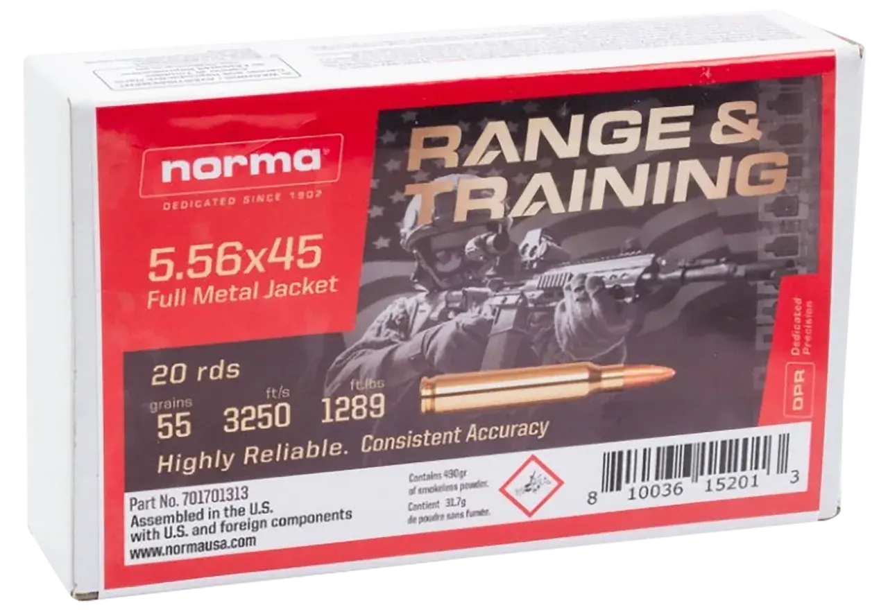 Norma Ammunition 701701313 Range & Training 5.56x45mmNATO 55gr Full Metal Jacket 20 Per Box/10 Case