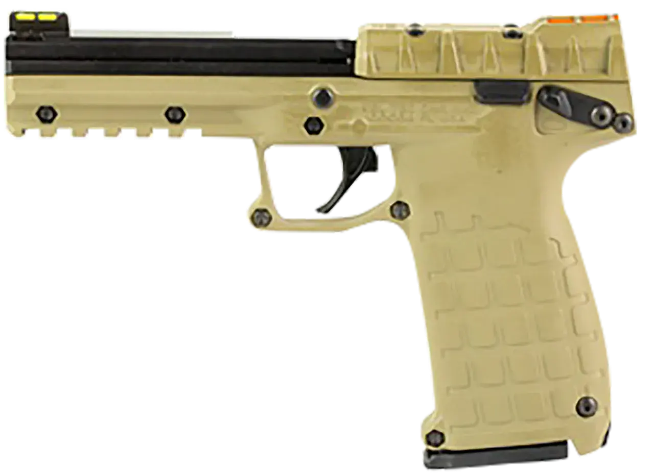 Kel-Tec PMR30TAN10 PMR30 22 WMR 10+1 4.30" Black Fluted Steel Barrel, Black/Tan Serrated Slide, Tan Polymer Frame w/Picatinny Rail, Tan Textured Polymer Grip