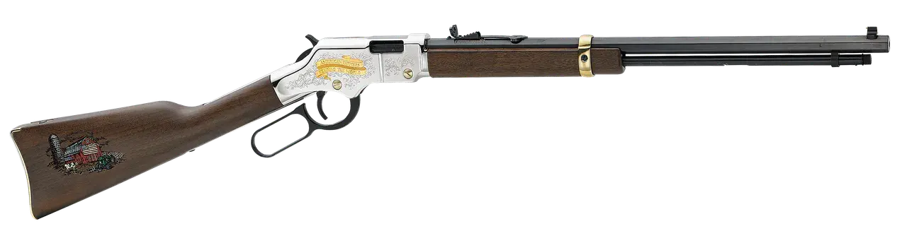 Henry H004AF Golden Boy American Farmer Tribute 22 Short, 22 Long or 22 LR Caliber with 16 LR/21 Short Capacity, 20" Blued Barrel, Nickel-Plated Metal Finish & American Walnut Stock Right Hand (Full S