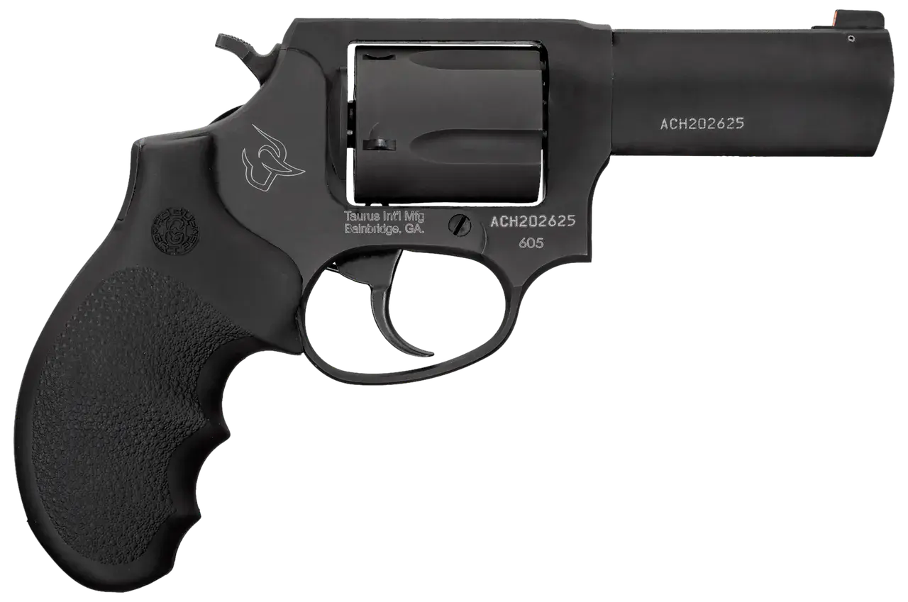 Taurus 260531NS 605 SA/DA 38 Speical +P or 357 Mag 5 Shot 3" Barrel, Overall Matte Black Finish Stainless Steel, Finger Grooved Black Hogue Rubber Grip, Night Front Sight