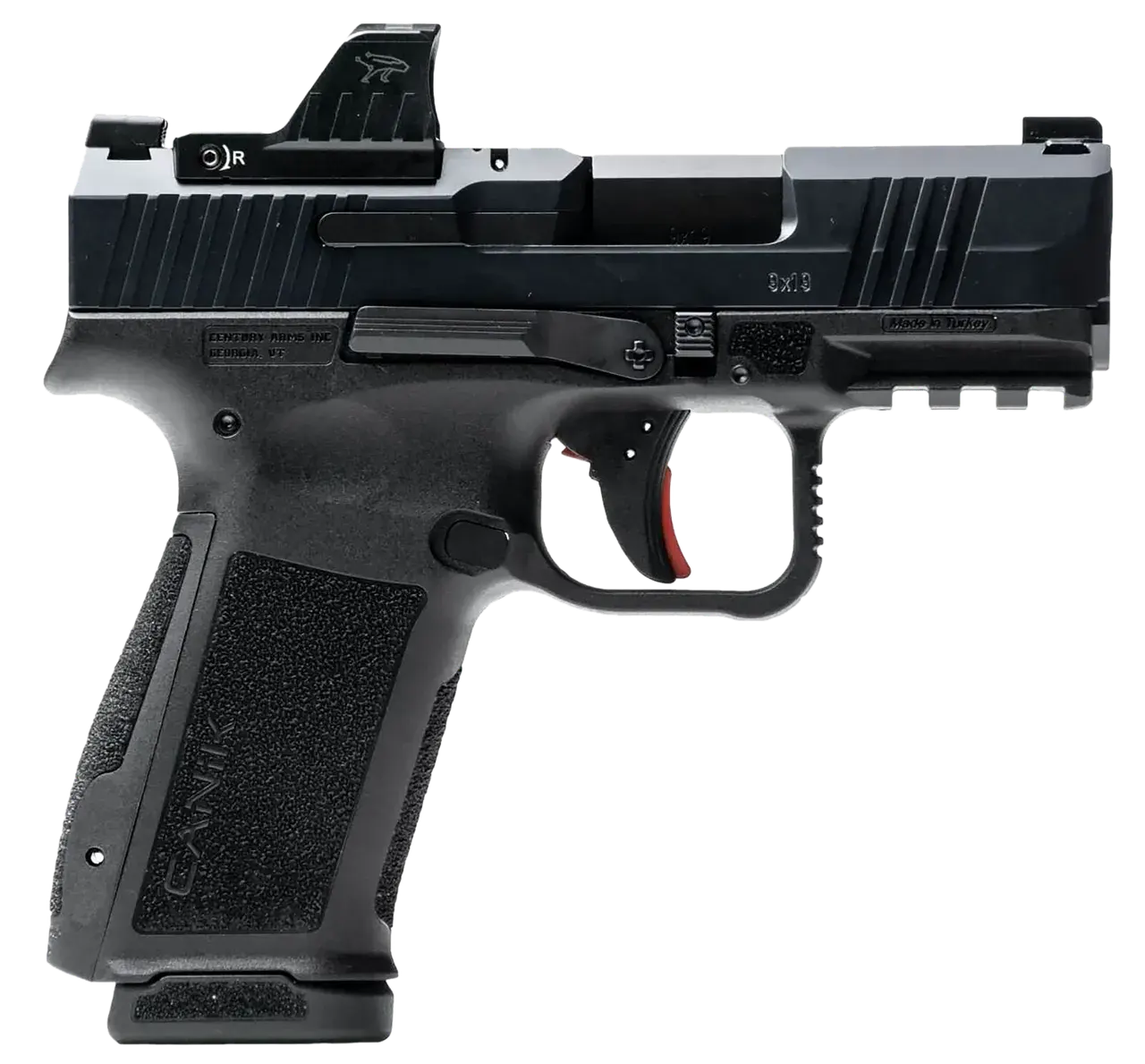 Canik HG7882VN Mete MC9L w/Optic 17+1 9mm Luger Black Sub-Compact Frame 3.18" Steel Barrel Black, Nitride Serrated Steel Slide, Black Polymer Frame w/Picatinny Rail, MeCanik MO1 Red Dot