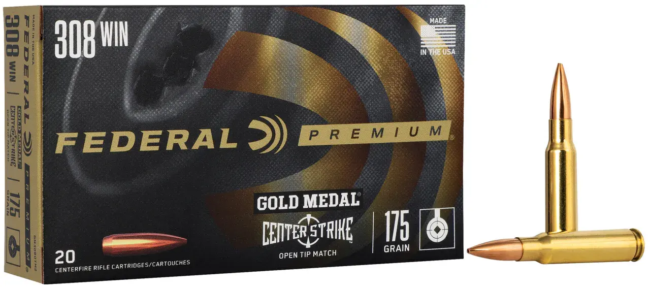 Federal GM308OTM2 Premium Gold Medal 308Win 175gr Open Tip Match 20 Per Box/10 Case