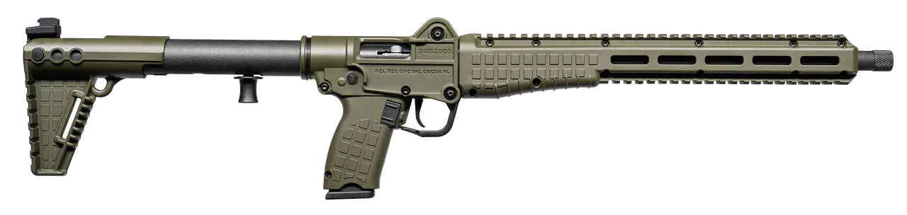 Kel-Tec SUB2K10GLKGRN SUB2000 Gen3 10mm Auto 15+1 16.15" Black Threaded Barrel, OD Green Picatinny Rail Receiver, M-LOK Handguard, Rotating Forend, 3 Position Adj OD Green Polymer Stock, Glock 20 Grip