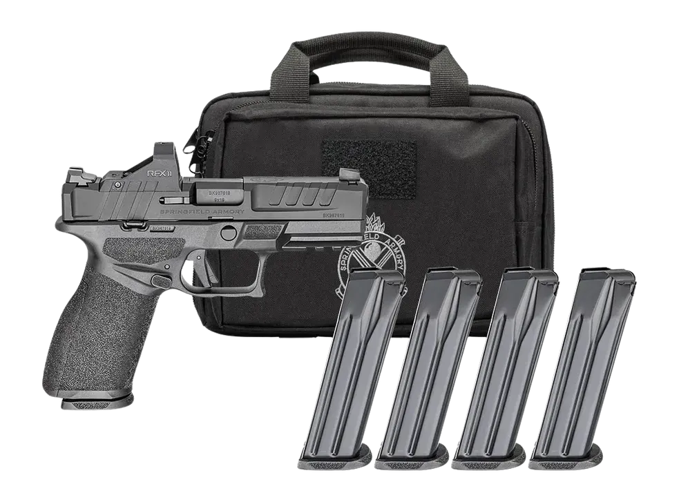 Springfield Armory EC9409BFCPAC Echelon 40F.C Gear Pac 9mm Luger 20+1 4" Black Melonite Barrel, Steel Optic Ready/Serrated Slide, Black Polymer Frame w/Picatinny Rail, Ambidextrous