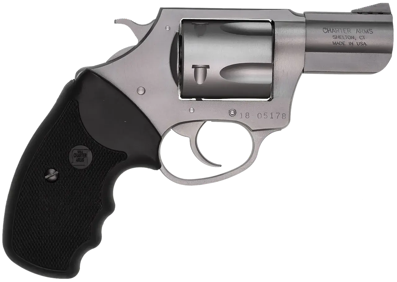 Charter Arms 73520 Mag Pug Large 357 Mag, 5 Shot 2.20" Matte Stainless Steel Ported Barrel, Matte Stainless Steel Cylinder & Frame w/Black Finger Grooved Rubber Grip