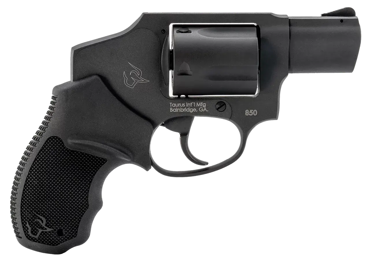 Taurus 2-850121 850 Small 38 Special 5 Shot 2" Matte Black Alloy Steel Barrel, Cylinder & Frame, Black Rubber Grip, Transfer Bar Safety, Concealed Hammer