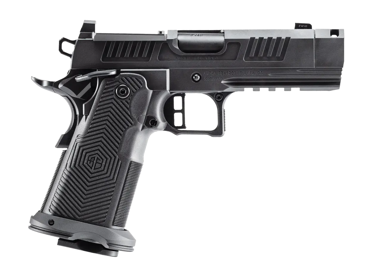 Alpha Foxtrot AA39X1QIG-XDBK19 AF1911 Romulus Compact Frame 9mm Luger 20+1 3.50" Black DLC Threaded Compensated Barrel, Black DLC Stainless Steel Optic Ready/Serrated Slide, Black DLC Stainless Steel