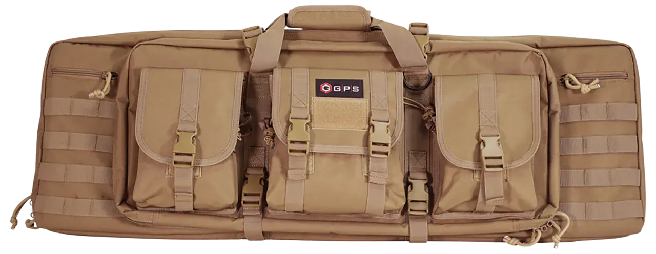 GPS Bags DRC36FDE Double Rifle Case 36" Flat Dark Earth 600D Polyester w/ 2 Padded Pistol Sleeves MOLLE Webbing & Lockable Zippers