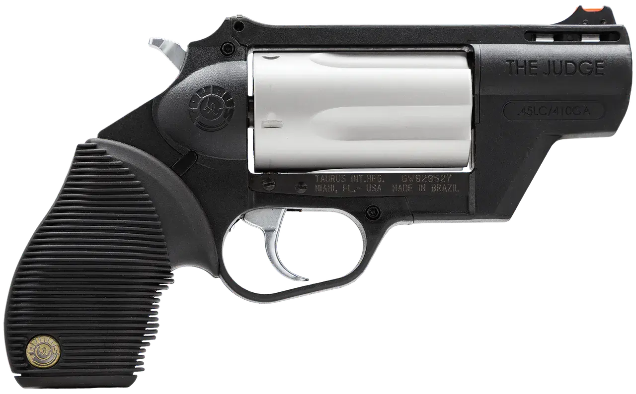 Taurus 2441029TCPLY Judge Public Defender 45 Colt (LC) Caliber or 2.50" 410 Gauge 5 Shot 2.50" Black Finish Barrel, Matte Stainless Finish Cylinder, Black Finish Polymer Frame & Black Ribber Grip