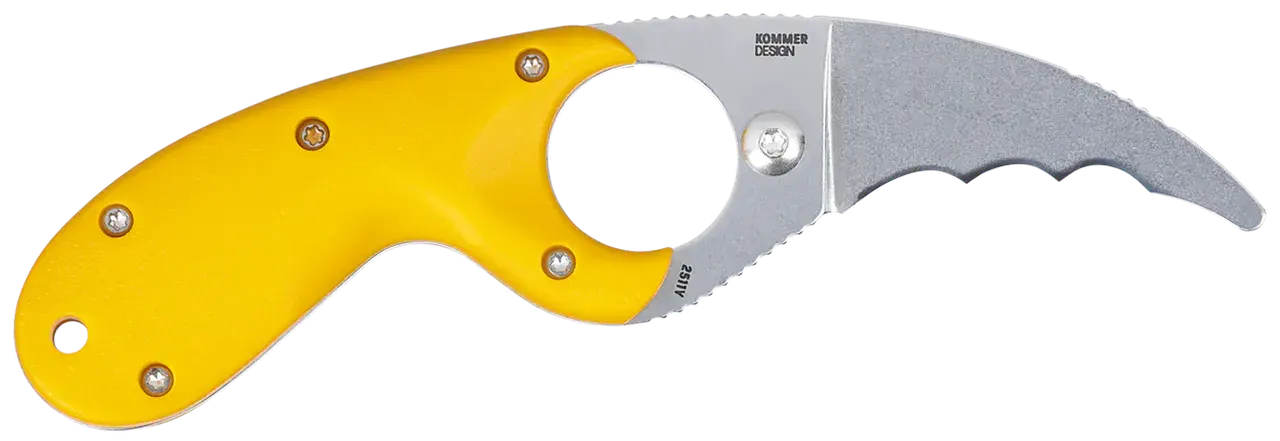 CRKT 2511Y Bear Claw 2.39" Fixed Hawkbill Serrated Powder Coated AUS8A SS Blade, Yellow Textured GRN Handle