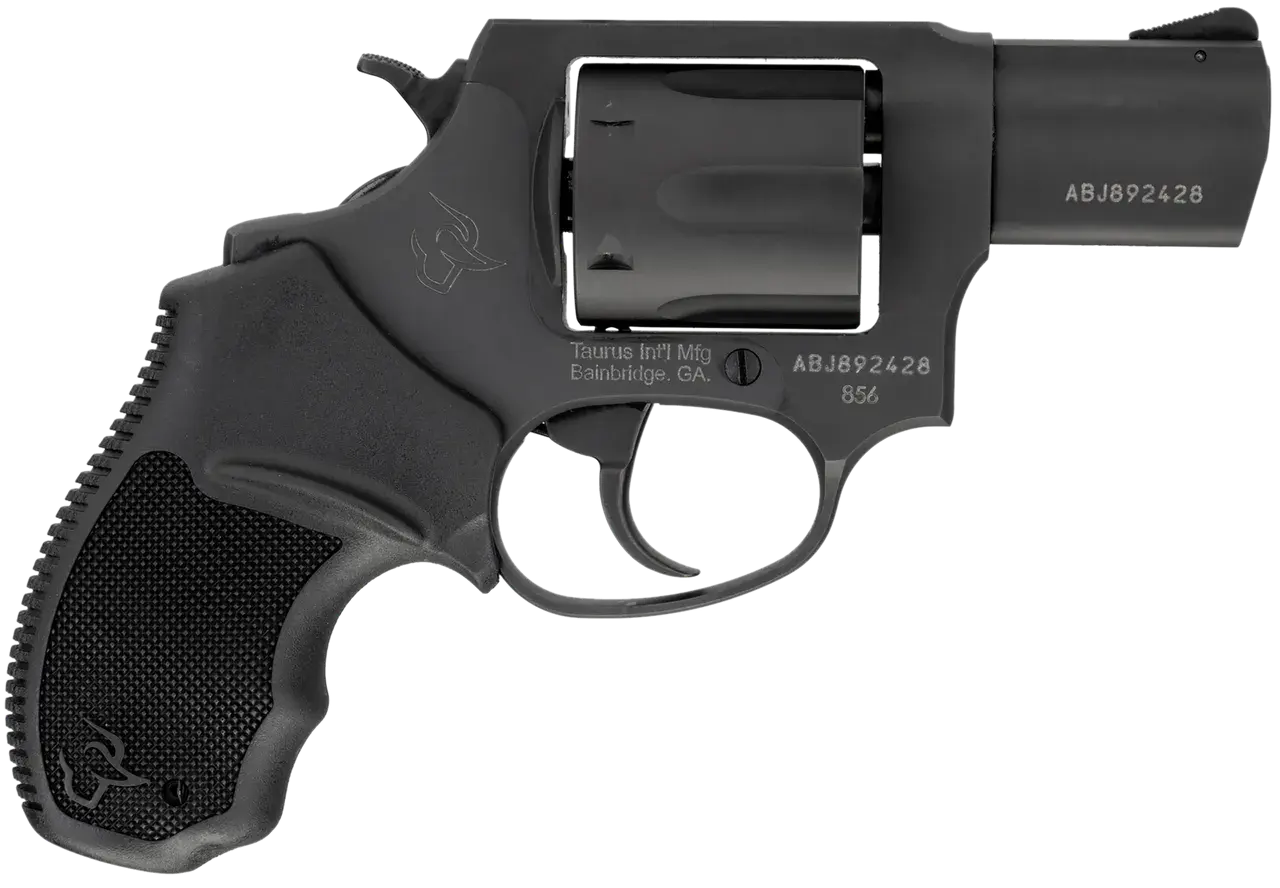 Taurus 2-85621 856 *CA Compliant Small 38 Special +P 6 Shot 2" Matte Black Carbon Steel Barrel, Cylinder & Frame, Black Finger Grooved Rubber Grip, Transfer Bar Safety, Exposed Hammer