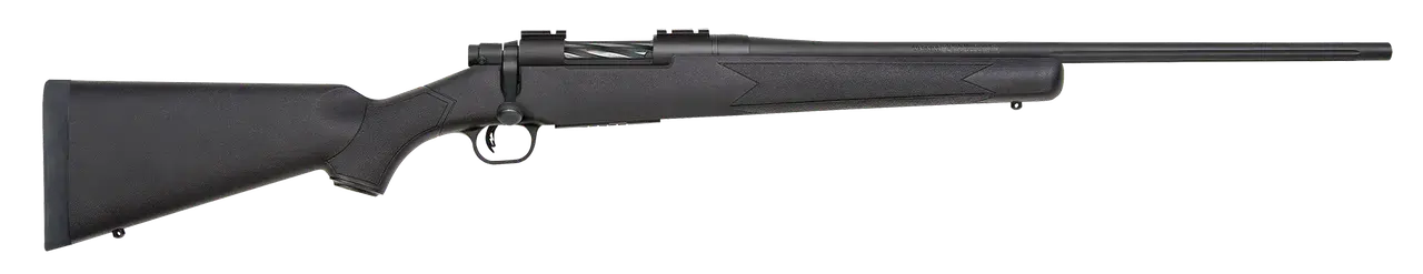 Mossberg 27838 Patriot Full Size 243 Win 5+1 22" Matte Blued Fluted Barrel, Drilled & Tapped Matte Blued Stainless Steel Receiver, Black Fixed Synthetic Stock, Right Hand