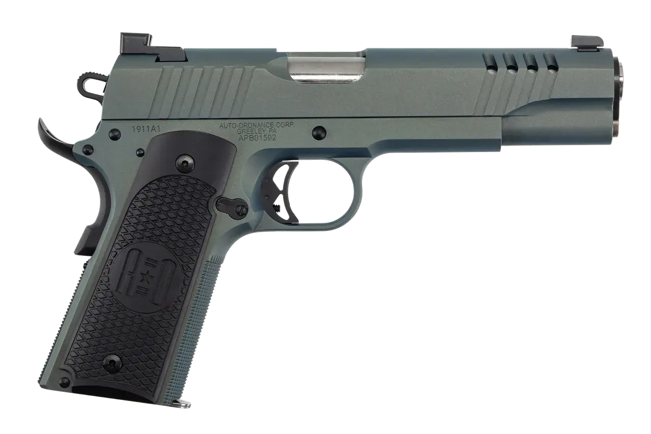 Auto-Ordnance 1911TCAC7 1911 45 ACP 7+1 5" Stainless Steel Barrel, Serrated Stainless Steel Slide, Northern Lights Cerakote Steel Frame w/Beavertail, Armor Black Cerakote Engraved Aluminum Grip