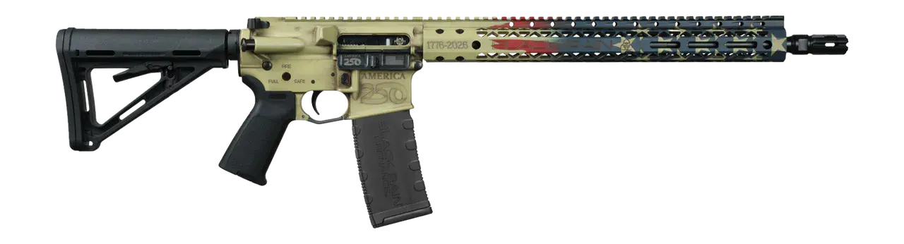 Black Rain Ordnance BRO-AMFLAG-WTP-250 Spec15 5.56 NATO 30+1 16" We The People Aluminum Receiver w/Picatinny Rail,Magpul MOE SL Black Polymer Stock, Black Magpul Grip