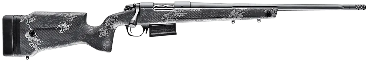 Bergara Rifles B14S751 B-14 Crest 308 Win 3+1 20" Fluted/Threaded, Sniper Gray Cerakote Barrel/Rec, Monte Carlo Carbon Fiber Stock with Black & Gray Splatter, Omni Muzzle Brake