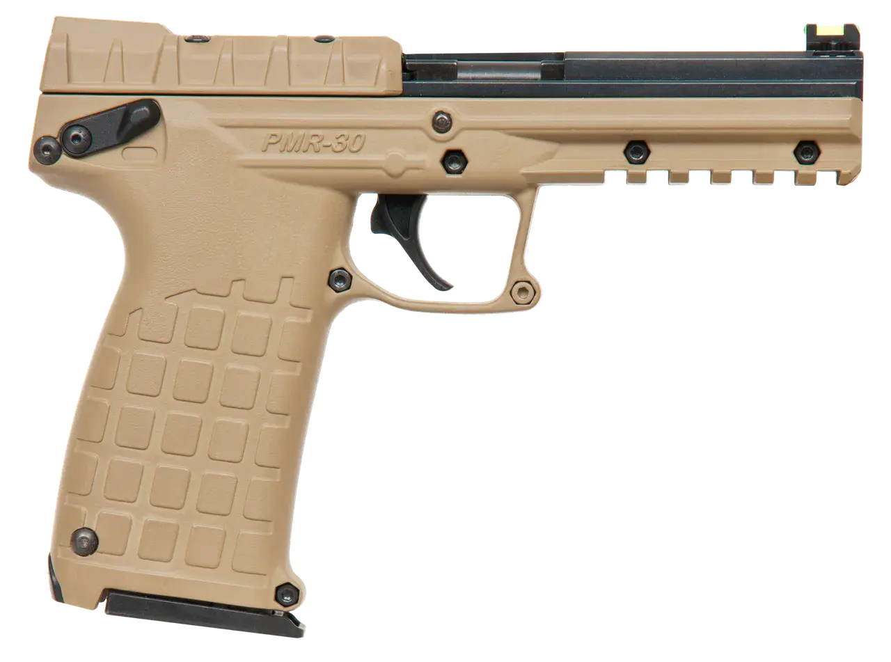 Kel-Tec PMR30BTAN PMR30 22 WMR 30+1 4.30" Fluted Steel Barrel, Black/Tan Serrated Slide, Tan Polymer Frame w/Picatinny Rail, Tan Textured Polymer Grip