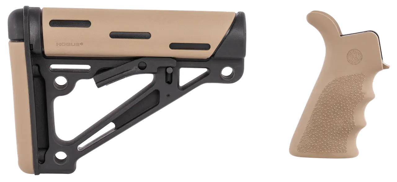 Hogue 15355 OverMolded Collapsible Buttstock Black Synthetic Flat Dark Earth OverMolded Rubber & Flat Dark Earth Rubber Finger Grooved Grip for AR-15, M16 with Commercial Tube (Tube Not Included)