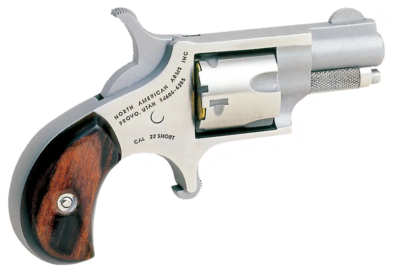 North American Arms 22S Mini-Revolver 22 Short 5rd 1.13" Barrel, Overall Stainless Steel Finish, Rosewood Birdshead Grip