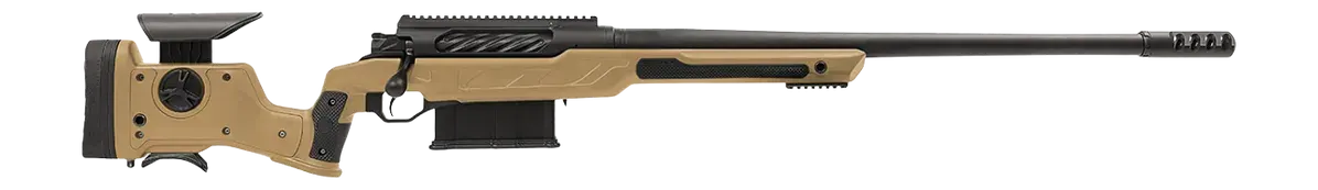 Cadex Inc CDXBMGQUA5029HI20I1J5N BMG Quake 50 BMG 3+1 29" Black DLC Match Grade Threaded Barrel, Black DLC Receiver w/Picatinny Rail, Adj Cheek Piece & LOP Hybrid Tan Polymer Stock
